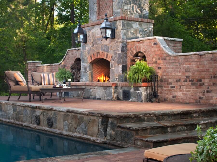 45 Beautiful Outdoor Fireplace Ideas, Outdoor Red Brick Fireplace Ideas