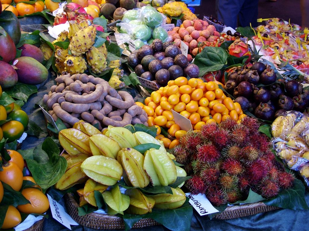 a variety of exotic fruit