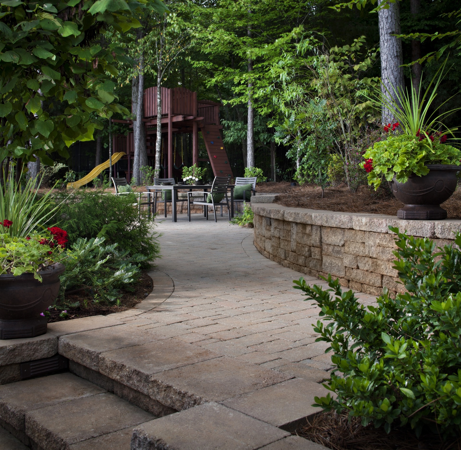 Park-Like Landscape Using Artificial Grass + Pavers 