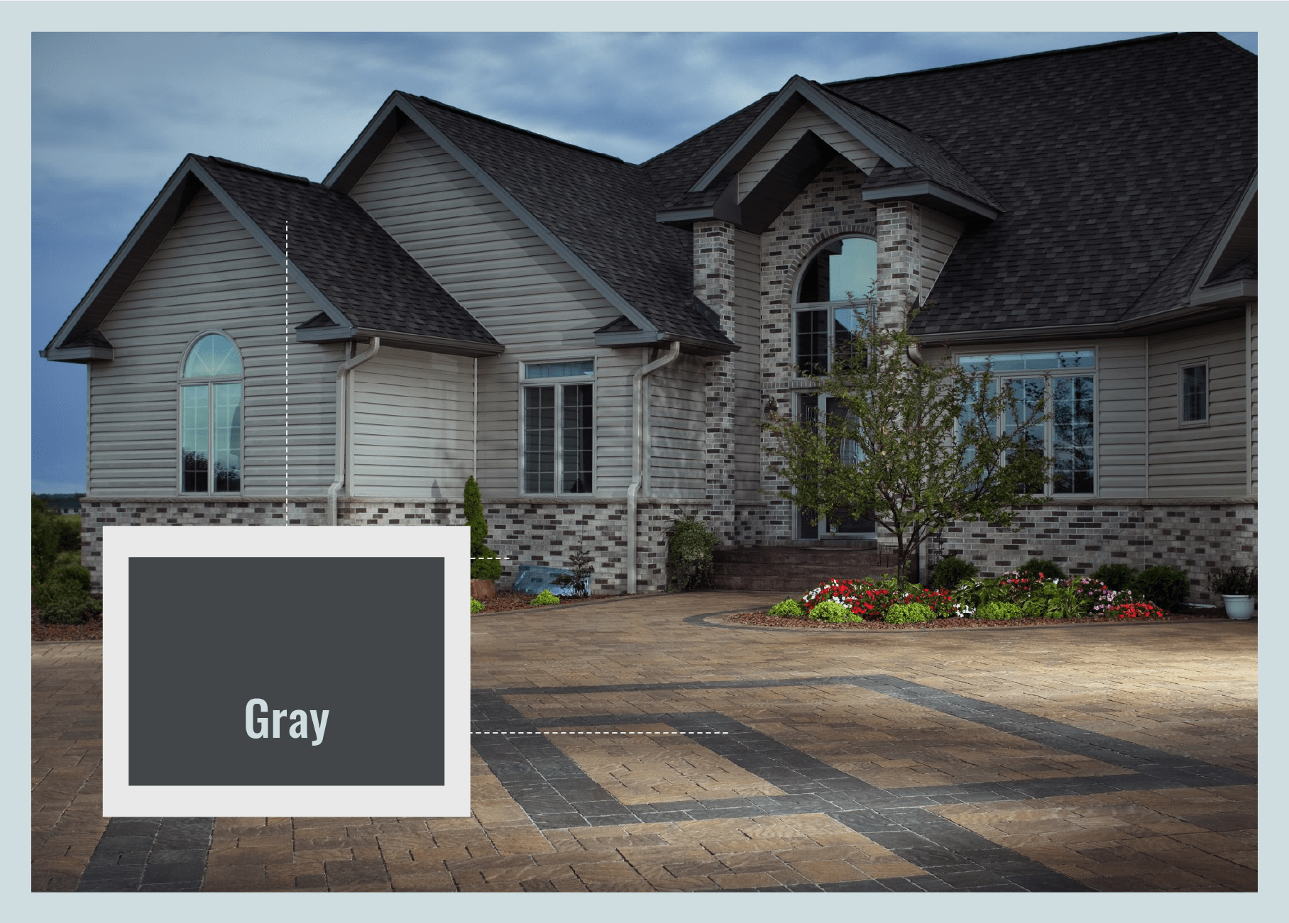 gray accent pavers matched with roof