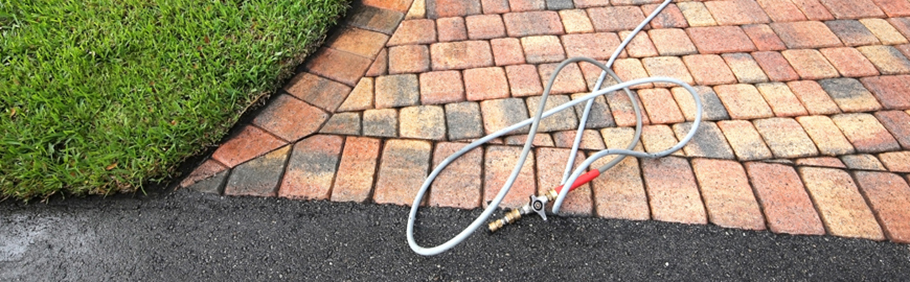 Pavers being professionally cleaned and sealed.