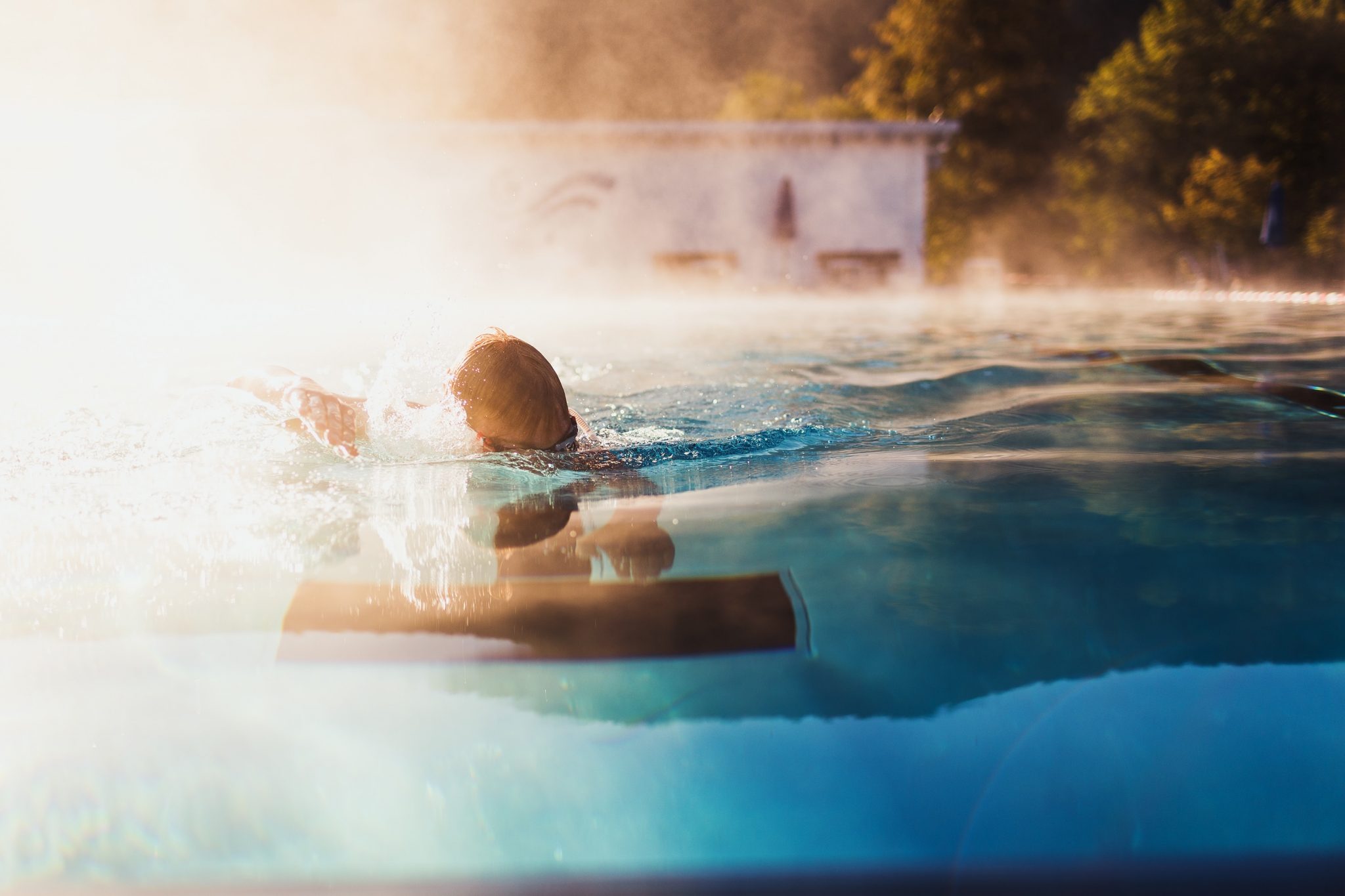 Swimmer in heated pool