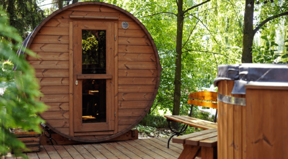 small sauna in small backyard