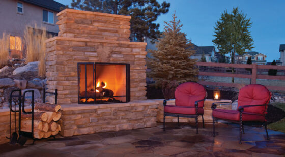 retaining wall combined into an outdoor fireplace