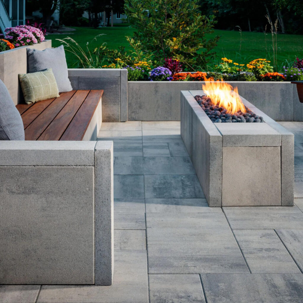 Modern outdoor stone fireplace in Point Loma, CA. 
