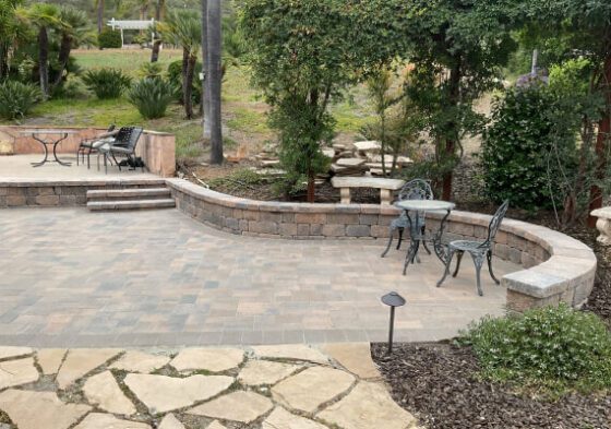 Traditional block retaining wall project at 92064
