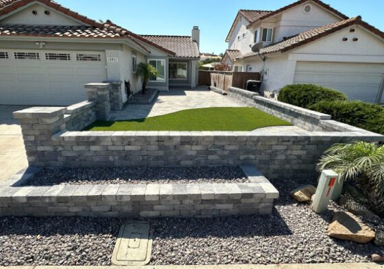 Multi-level front yard wall project at 92128