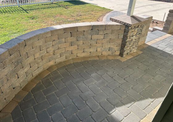 Stone curved retaining wall at 92064