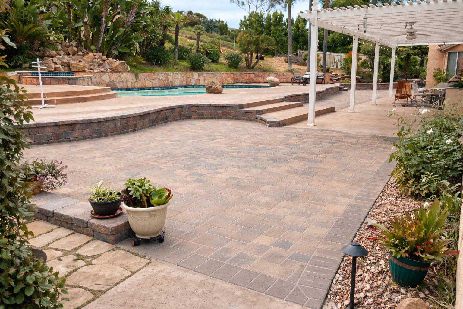 Poway Backyard Paver Patio with Outdoor Kitchen