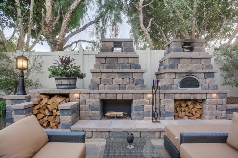 Front view of the fireplace wall.