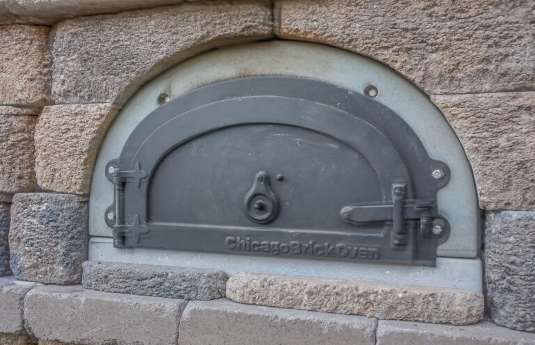 Close-up of the pizza oven door.