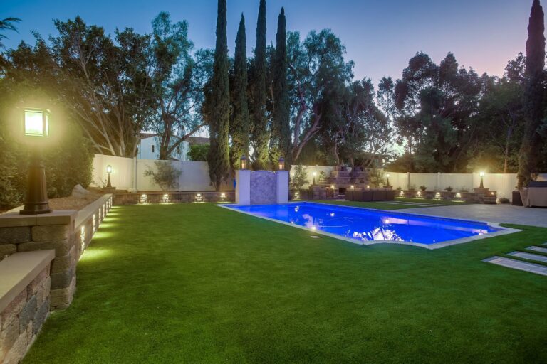 Side view of the lit pool.