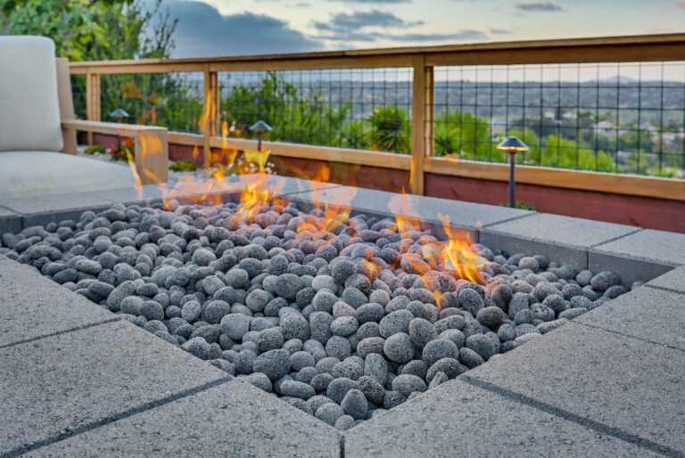 Fire pit coping and crisp paver soldier course in detail
