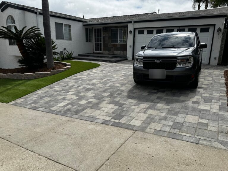Angelus pavers across the driveway and front walk